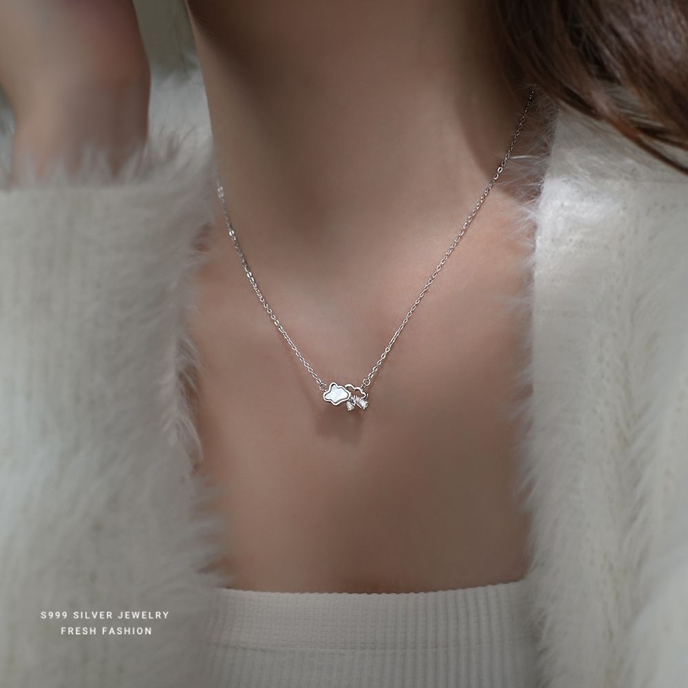 贝壳天气云朵雨滴闪电项链女s999纯银小众时尚ins足银白贝锁骨链