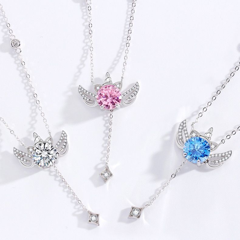 s925纯银项链设计感会动的翅膀独角兽丘比特之心饰品高级感小众