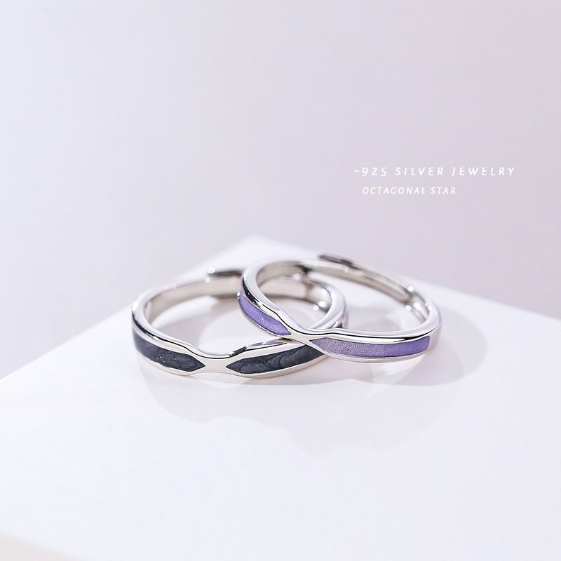 原创羁绊情侣戒指七夕纯银韩版简约珐琅男女对戒一吻定情ins手饰