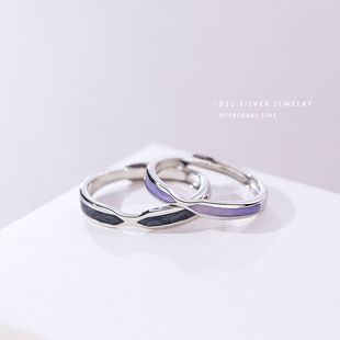 原创羁绊情侣戒指七夕纯银韩版简约珐琅男女对戒一吻定情ins手饰