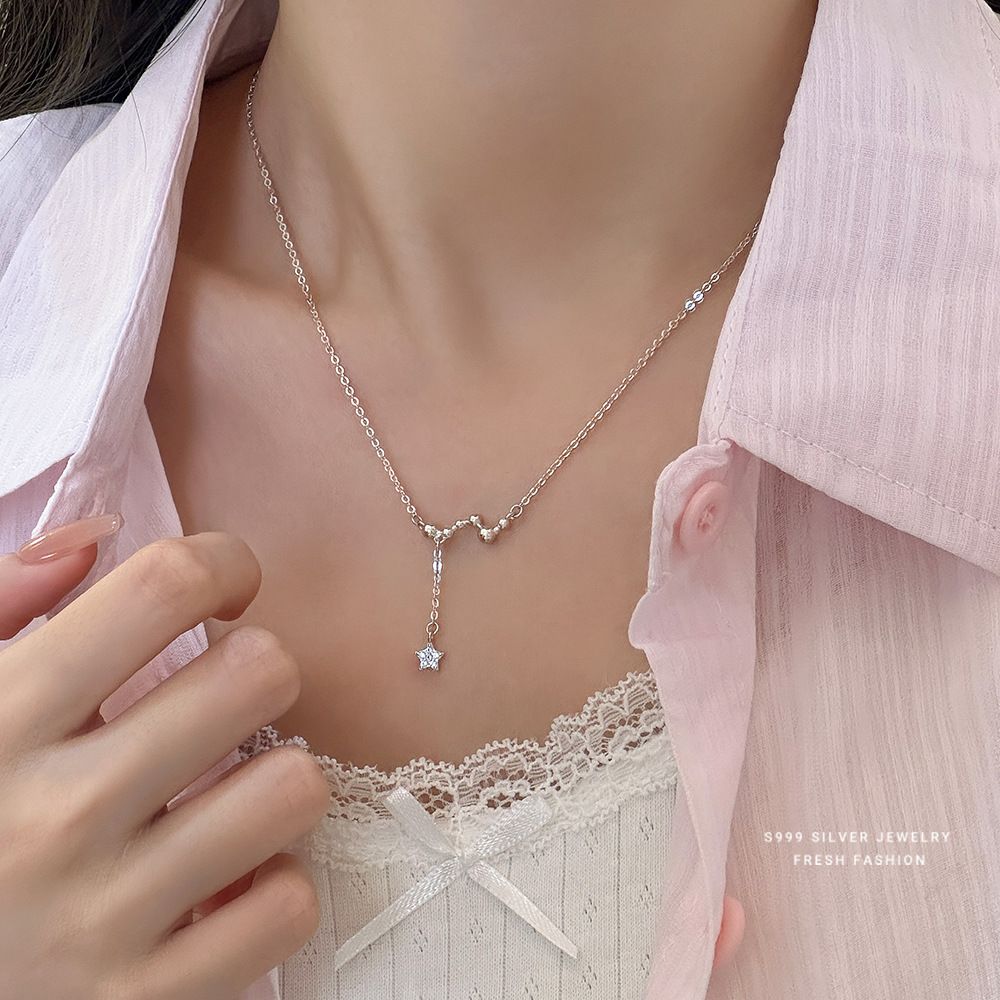 北斗七星流苏项链女s999纯银轻奢韩版星星百搭足银锁骨链时尚首饰
