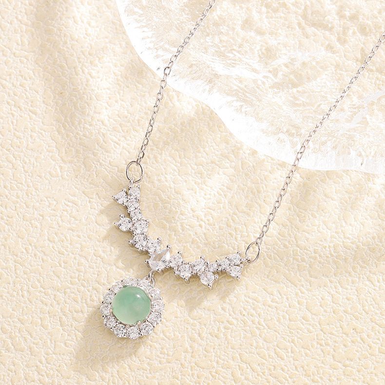 S925纯银蓝水翡翠天使之泪项链女轻奢高级感新中式锁骨链ins项饰