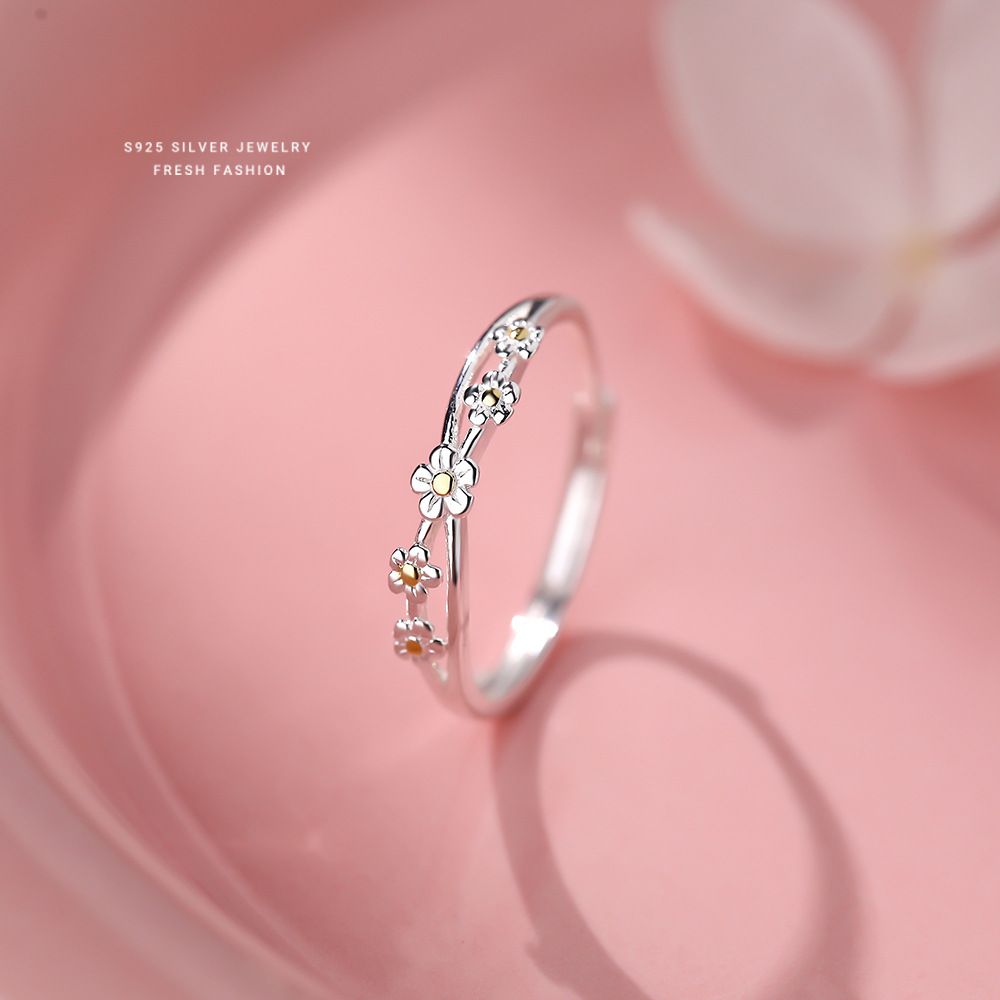 S925纯银连枝桃花朵朵戒指分色设计感时尚气质森系食指戒指女小众