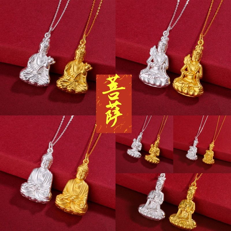 S999纯银3D硬银八大雕刻佛头观音菩萨项链新款爆款本命年项链礼物
