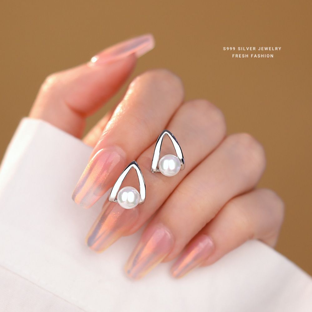 韩版时尚百搭轻奢圆珠耳钉女s999纯银高级感水滴形足银耳饰
