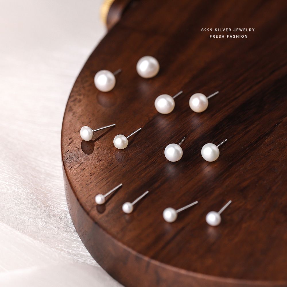 法式轻奢天然淡水珍珠耳钉女s999纯银简约甜美百搭足银耳饰养耳洞