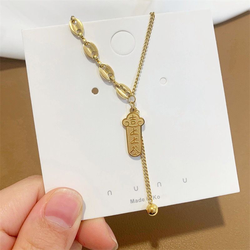 S925纯银幸运签暴富上上签项链女复古轻奢锁骨链轻奢个性百搭项饰