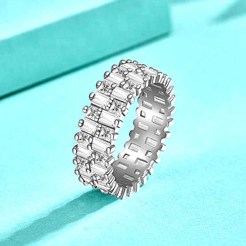 925纯银方块戒指满圈钻戒闭口个性夸张锆石指环欧美饰品