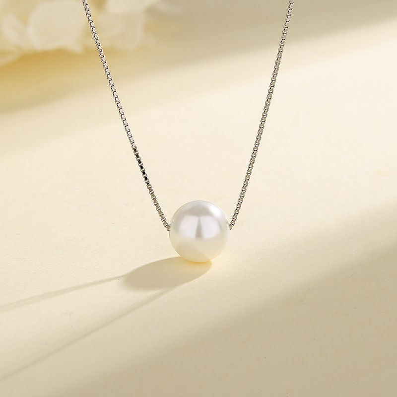 s925纯银珍珠项链女高级感简约单颗贝珠吊坠百搭小众锁骨链颈链