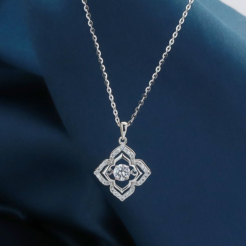 s925纯银四叶草灵动项链女 四角星跳动的心骨韩版轻奢感锁链