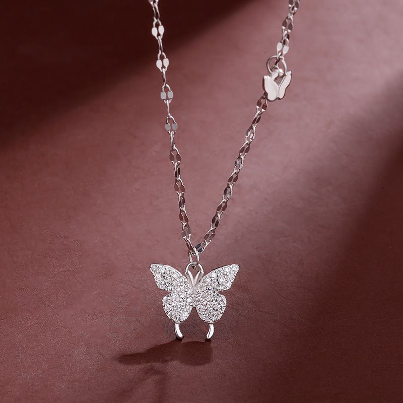 足银999蝴蝶项链女韩版轻奢高级感设计时尚蝴蝶锁骨链小众项饰
