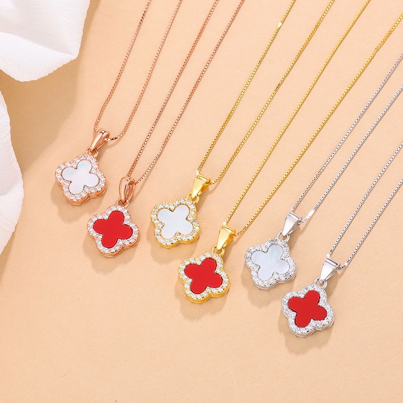 925玛瑙四叶草女款吊坠轻奢高级感项链女chic气质锁骨链时尚饰品