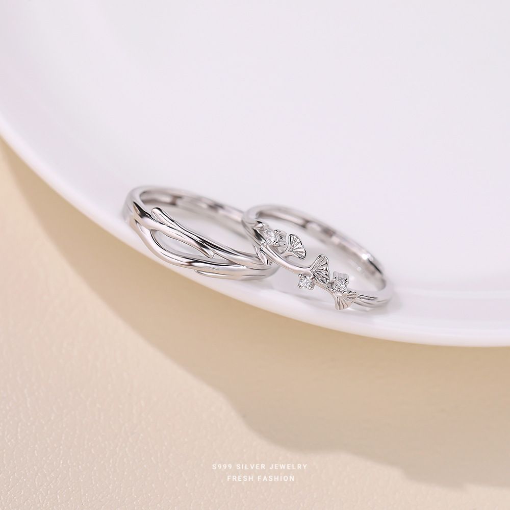 三生有杏情侣戒指s999纯银新中式足银对戒潮流轻奢百搭指环可调节