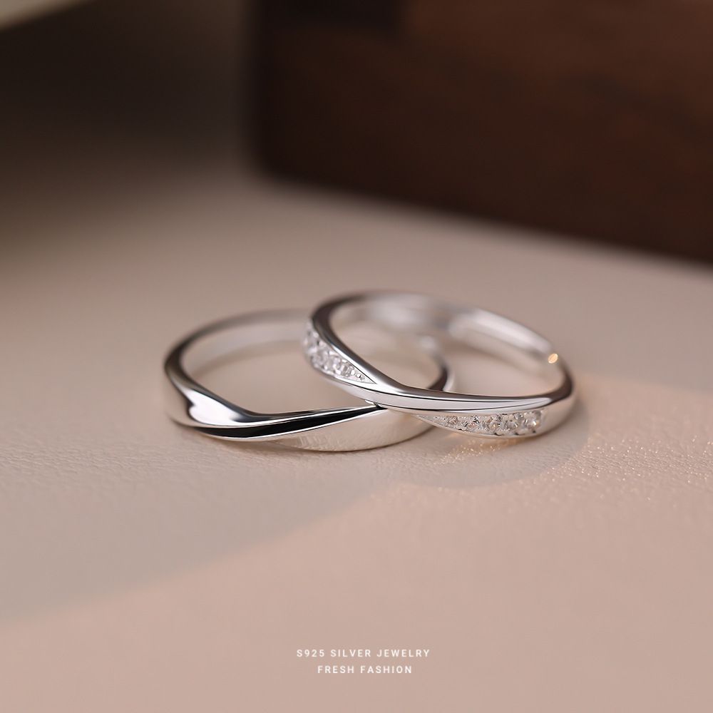 七夕礼物S925纯银莫比乌斯情侣戒指活口微镶时尚小众设计感对戒