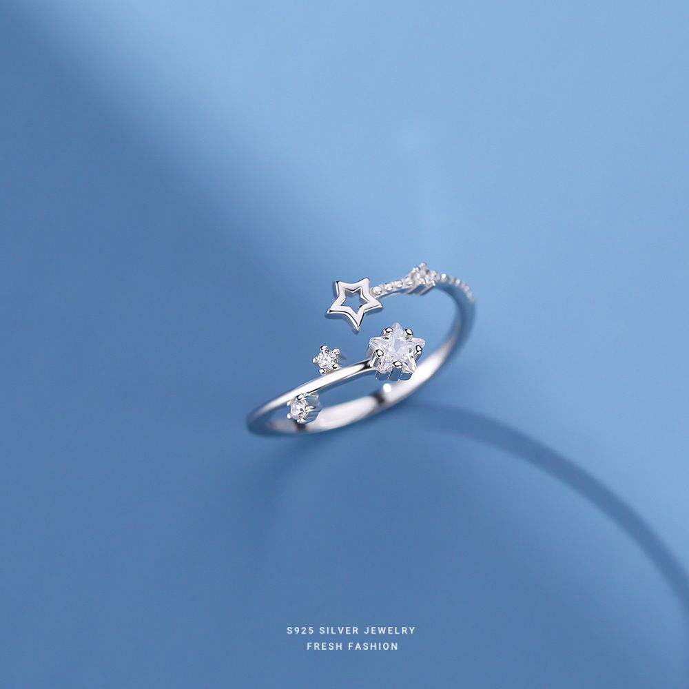 s925纯银五角星女戒指时尚个性小众简约冷淡风设计食指环