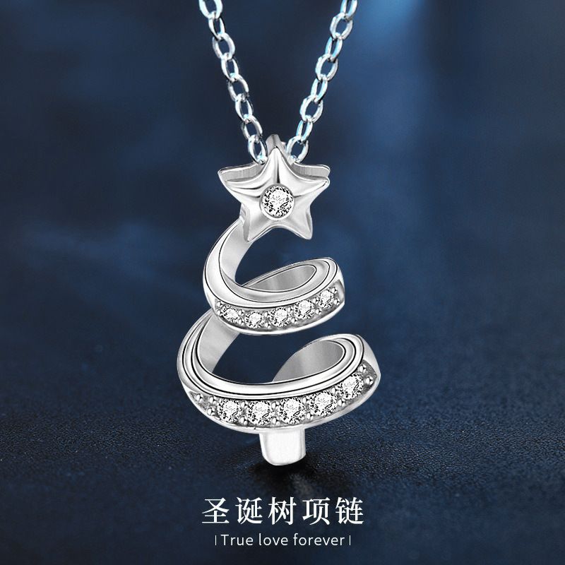 原创圣诞项链饰品925纯银星星树吊坠欧美新款锁骨配饰圣诞节礼物