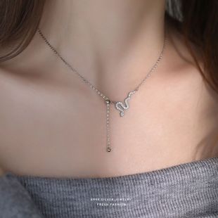 超闪满钻灵蛇项链s999纯银高级感爆款潮流轻奢小众流苏锁骨链足银