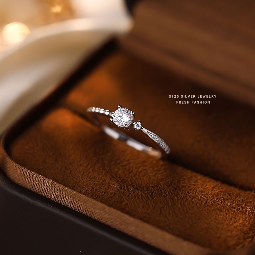 S925纯银法式轻奢锆石戒指女开口微镶满天星高级感时尚百搭食指戒