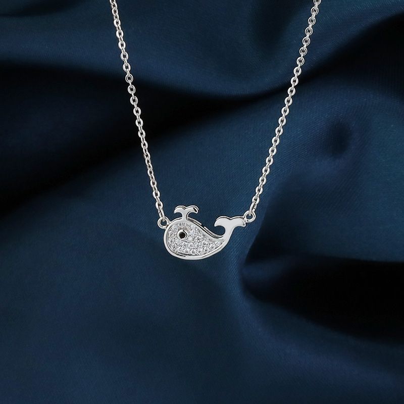 S925银鲸生有你项链女 韩版轻奢感满钻鲸鱼吊坠ins时尚锁骨链