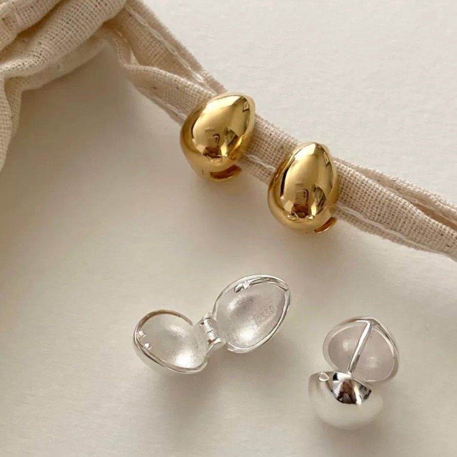 S925纯银水滴形耳环女复古风法式高级感素圈耳扣小众光面圆圈耳饰