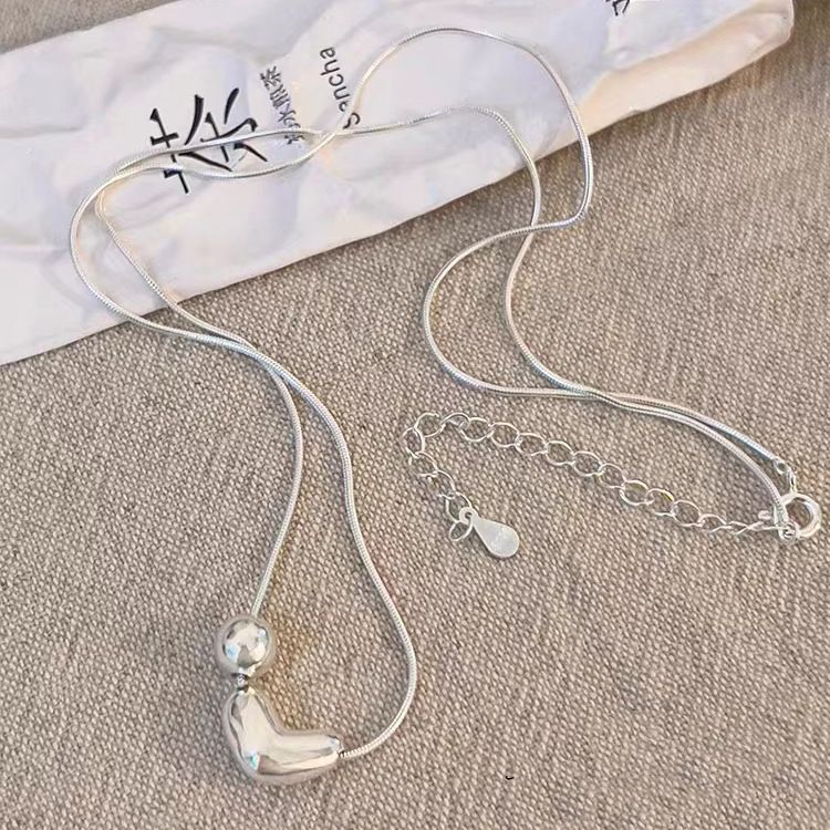 S990纯银爱心圆珠项链冷淡风极简轻奢款颈链日常百搭经典首饰韩系