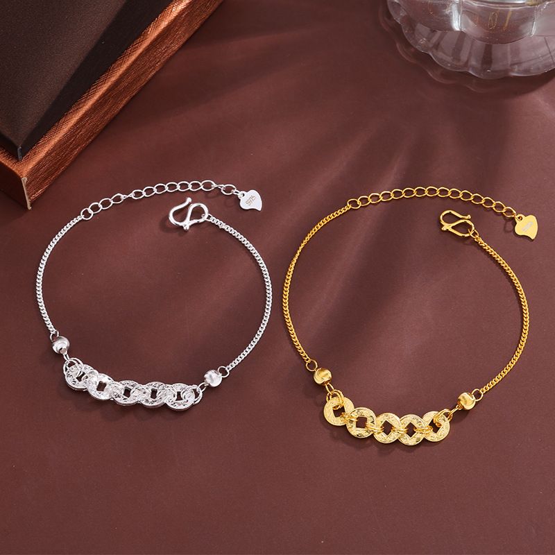 碎冰冰五帝币铜钱项链女式新品S925纯银爆款手链新中式锁骨项链潮