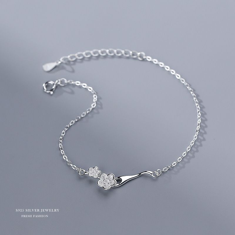 云小舒s925银女手链桃花枝可爱文艺清新花朵樱花手环中国风手饰潮