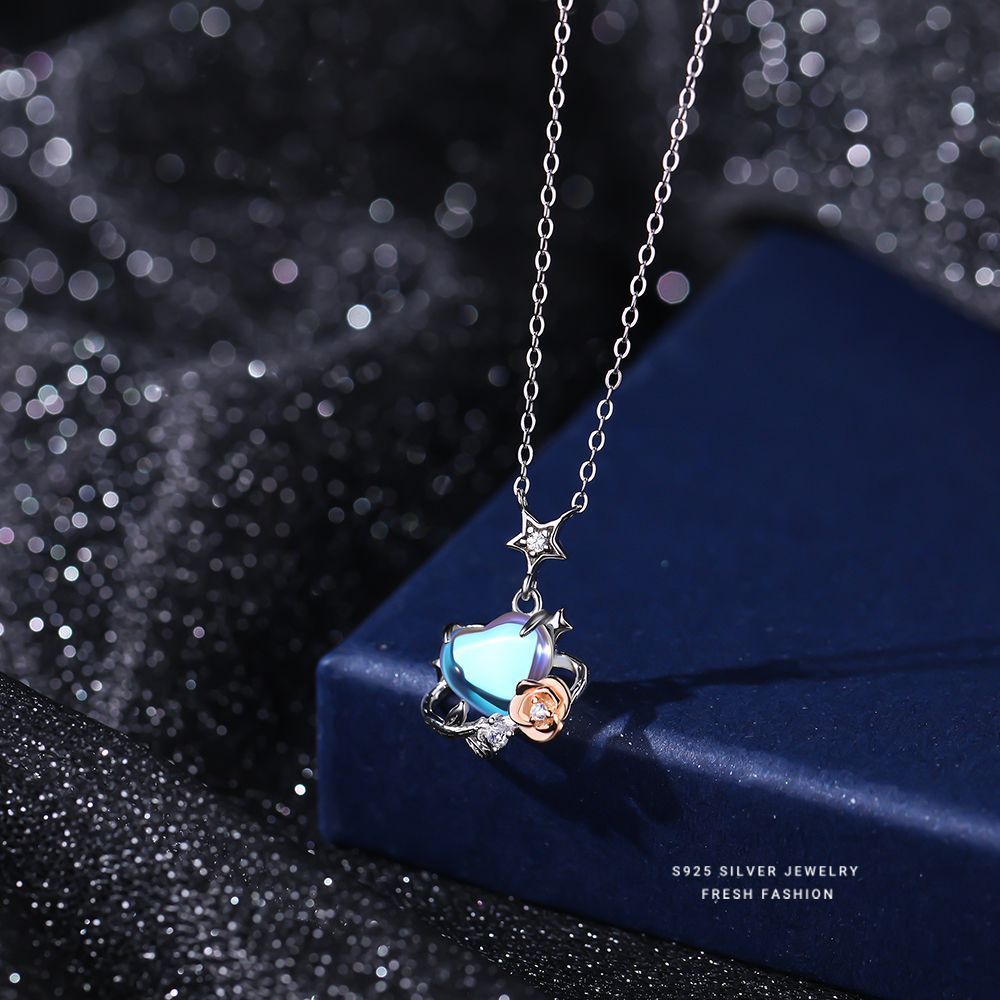 【玫瑰星球】s925纯银月光石星球项链女森系小众设计高级感锁骨链