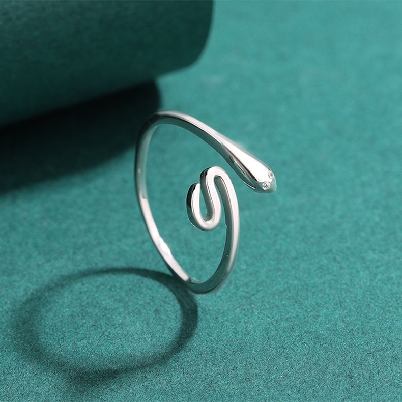 925纯银灵动小蛇戒指女ins简约小众冷淡风食指戒素圈可调节指环