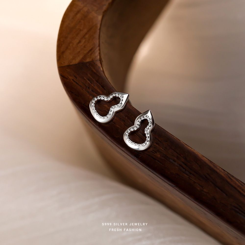 新中式福气葫芦耳钉女s999纯银国潮时尚百搭镂空足银耳饰轻奢首饰