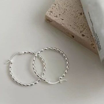 S925纯银浮夸大圈圈耳环女时尚简约百搭圆珠耳扣新款学生圆圈耳饰