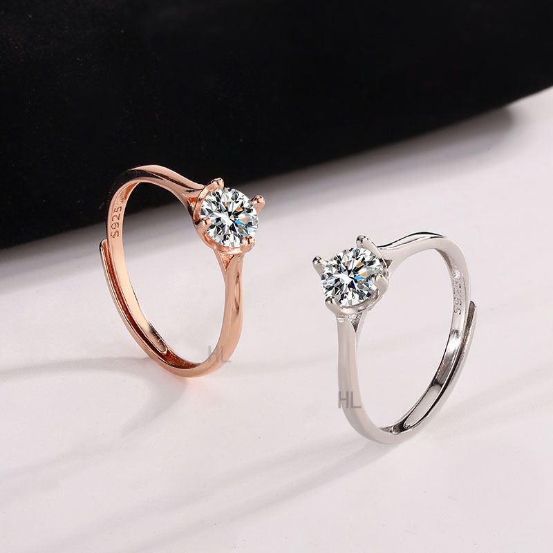 正品钻戒50分S925纯银情侣对戒男时尚气质结婚求婚戒指礼物送女友