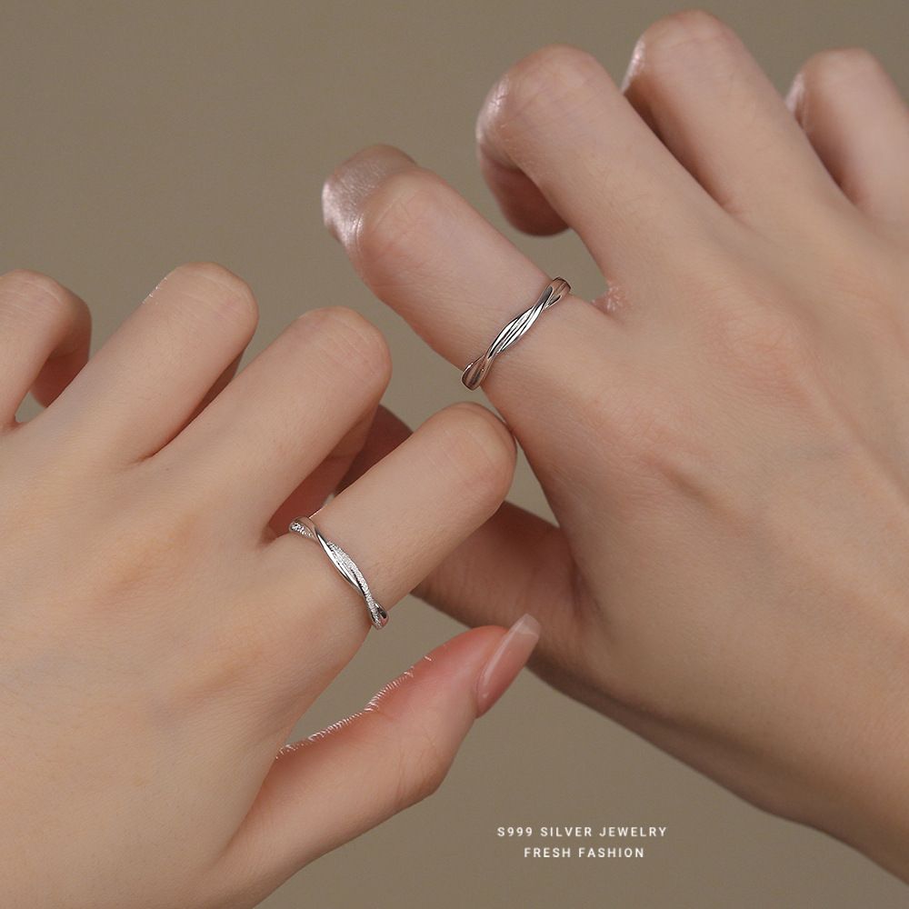 s999纯银莫比乌斯情侣戒指简约时尚小众指环百搭足银交织对戒代发