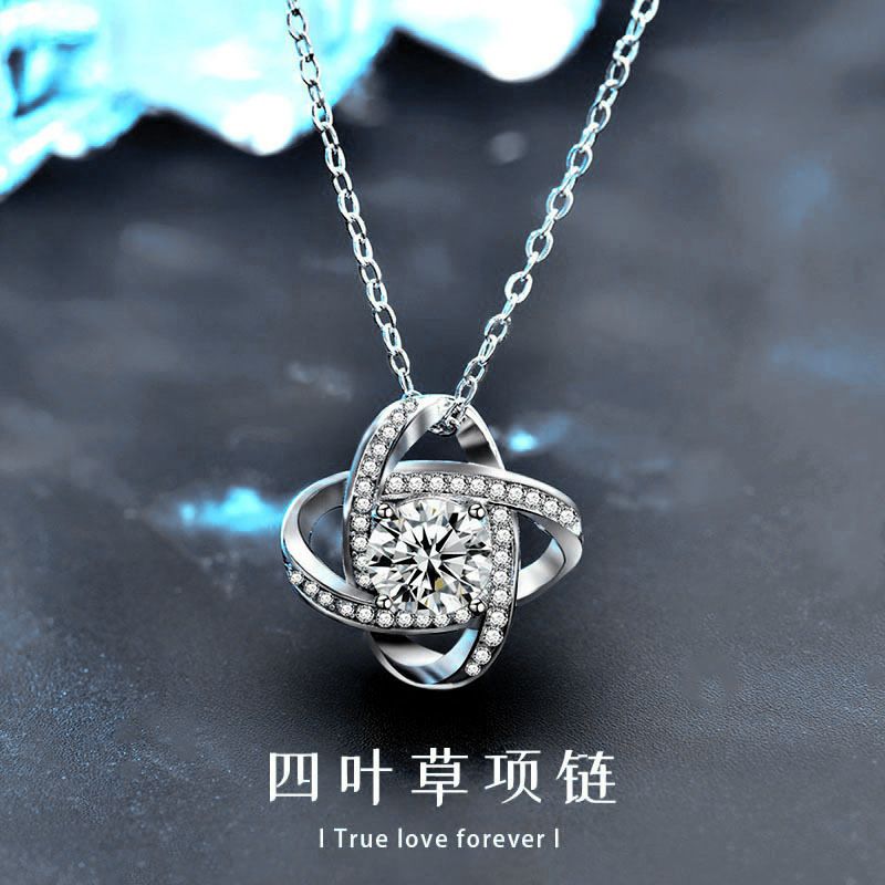 925纯银莫桑钻四叶草吊坠diy配饰小众设计感项链银饰品小商品