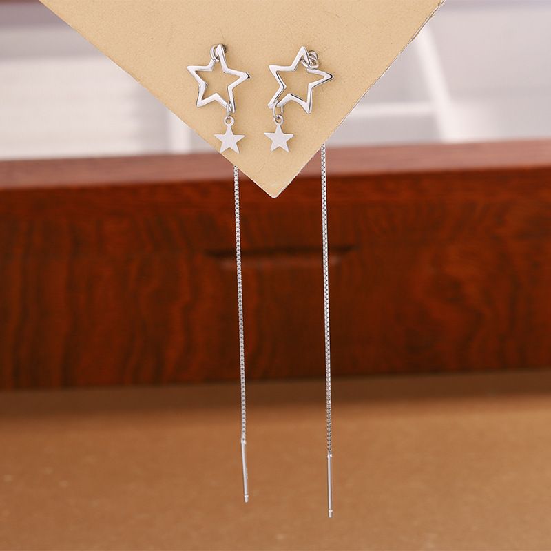 s925纯银镂空星星长款流苏耳线耳坠女高级小众气质简约耳线耳饰