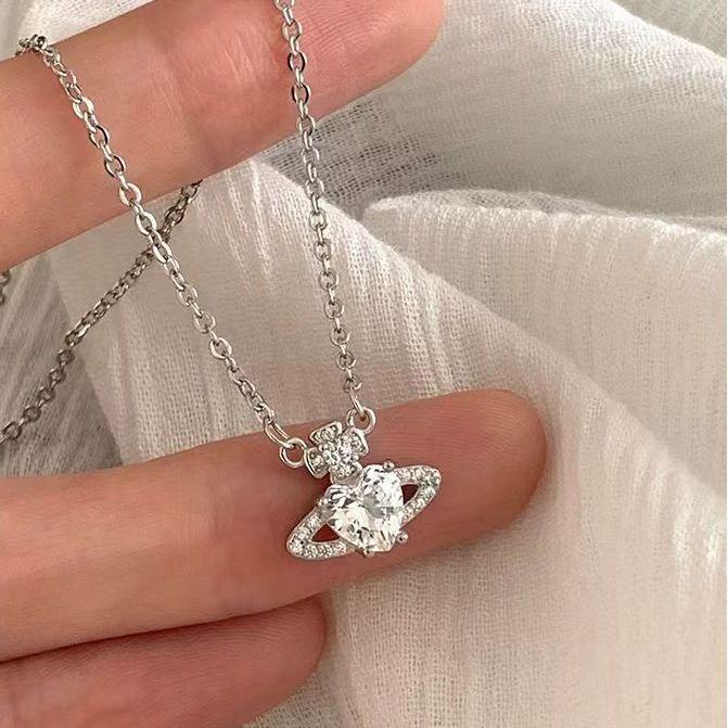 S925纯银爱心皓石项链女轻奢高级简约优雅甜美小众气质韩版锁骨链