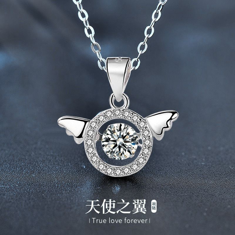 925银饰品天使之翼项链女小众设计感莫桑钻吊坠翅膀diy配饰锁骨链