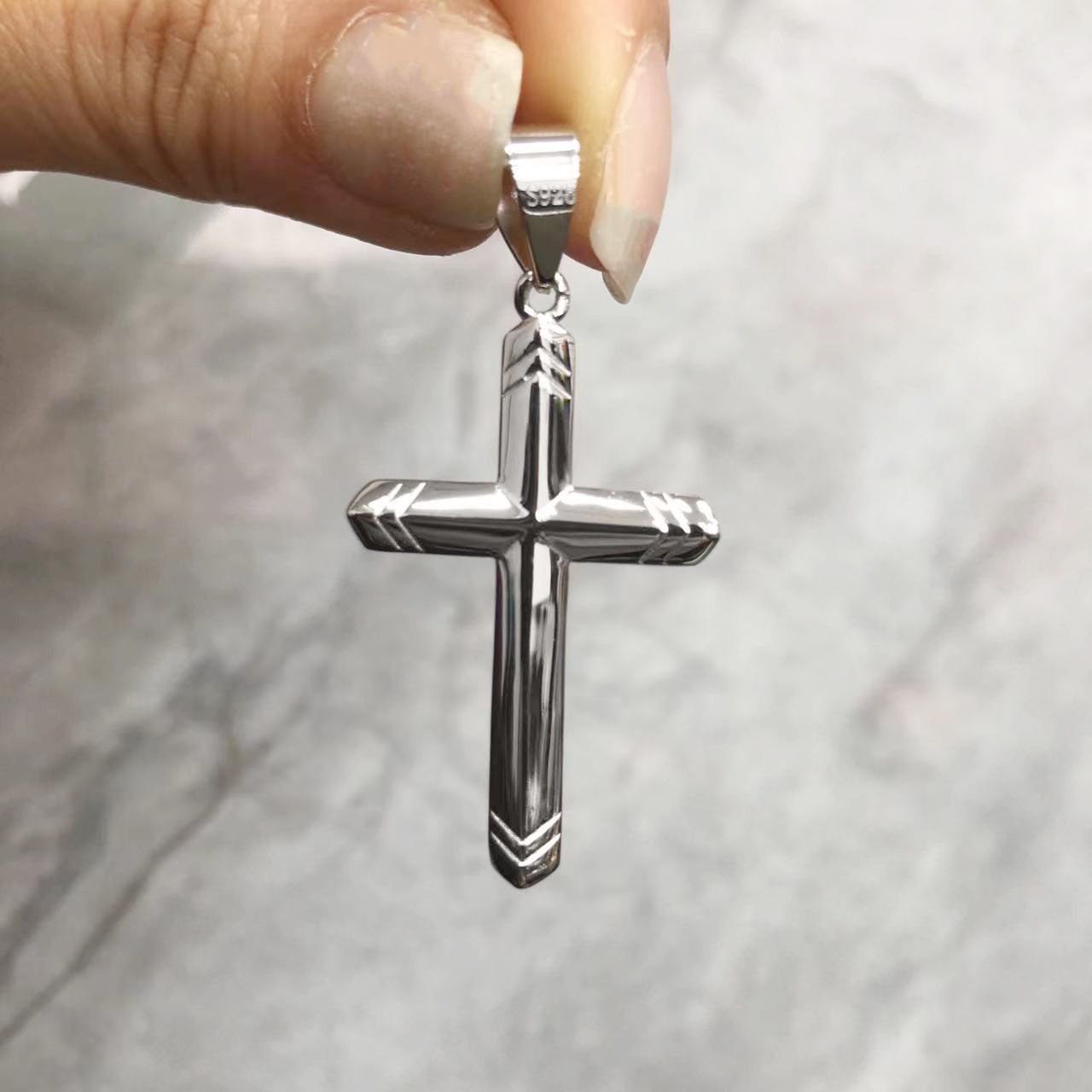 欧美箭头立体十字架吊坠S925纯银男款项链韩版轻奢高级冷淡风项饰