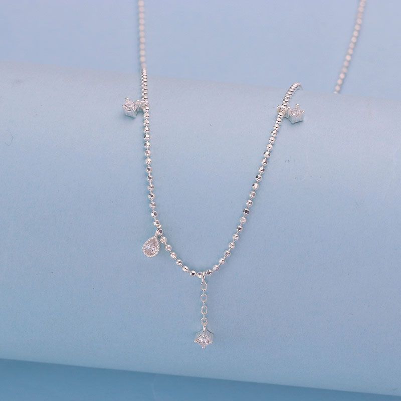 S925纯银水滴形项链女轻奢叠戴锆石吊坠时尚百搭高级感气质锁骨链