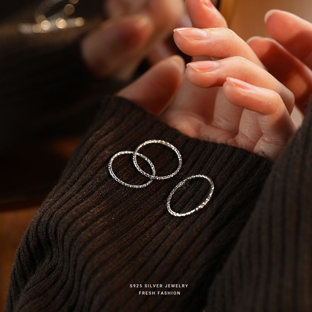 波光粼粼戒指女s925纯银小众百搭碎碎冰满天星素圈磨砂指环ins风