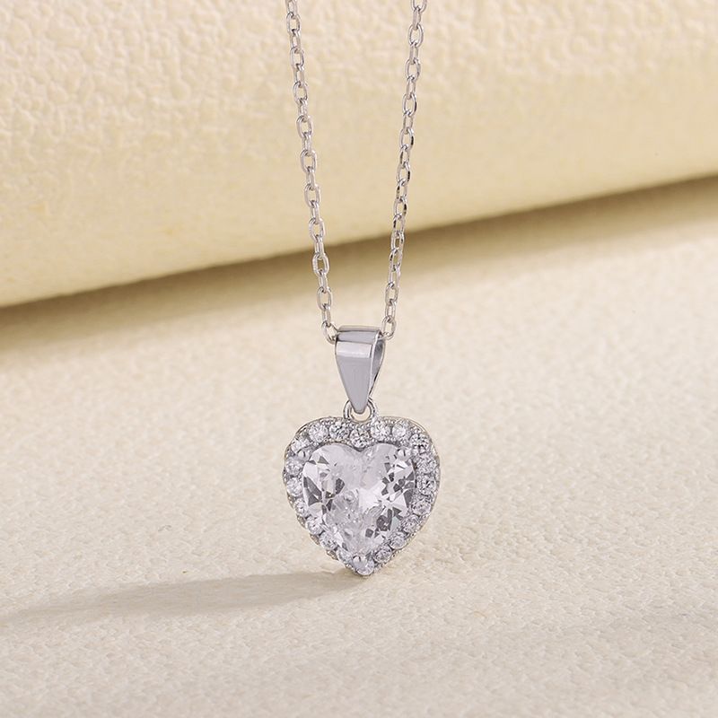 S925纯银满钻爱心项链女轻奢高级感韩系小众心形锁骨链百搭饰品