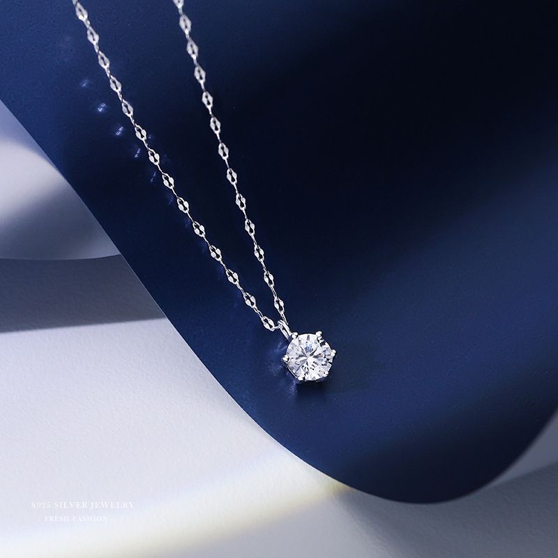 韩版纯银单锆石项链女质感个性闪片锁骨链简约小众潮流吊坠