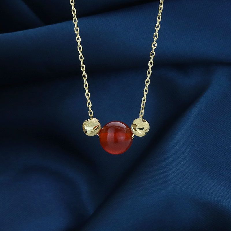 S925纯银相思豆转运珠项链女 红玛瑙轻奢小众设计感简约锁骨链