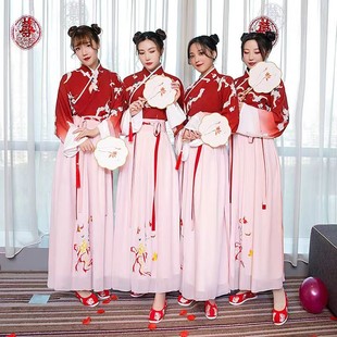 出租女汉服中式订婚敬酒礼服礼仪喜庆年会开业红色伴娘团服装租赁