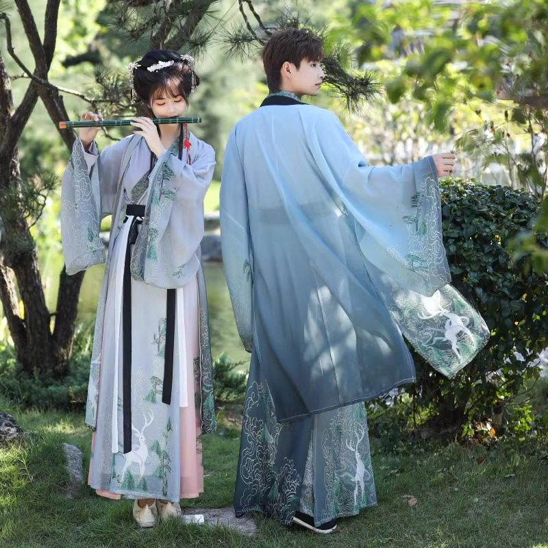 出租汉服晋制女男女情侣款魏晋风交领齐腰襦裙飘逸春夏秋季三件套