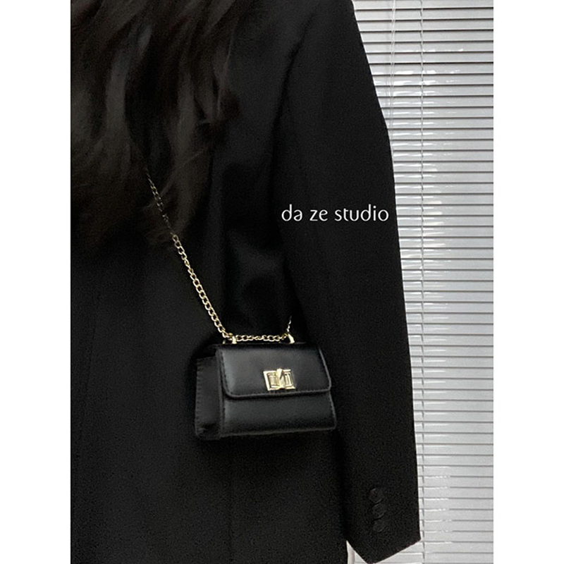 质感单肩斜挎链条黑色迷你包