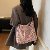 时尚 休闲豹纹托特包女2025秋冬季 新款 轻便斜挎包大容量单肩帆布包