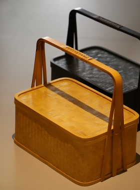 吕氏竹匠手工竹编茶具收纳盒复古食盒茶箱糖果盒送餐篮野餐篮