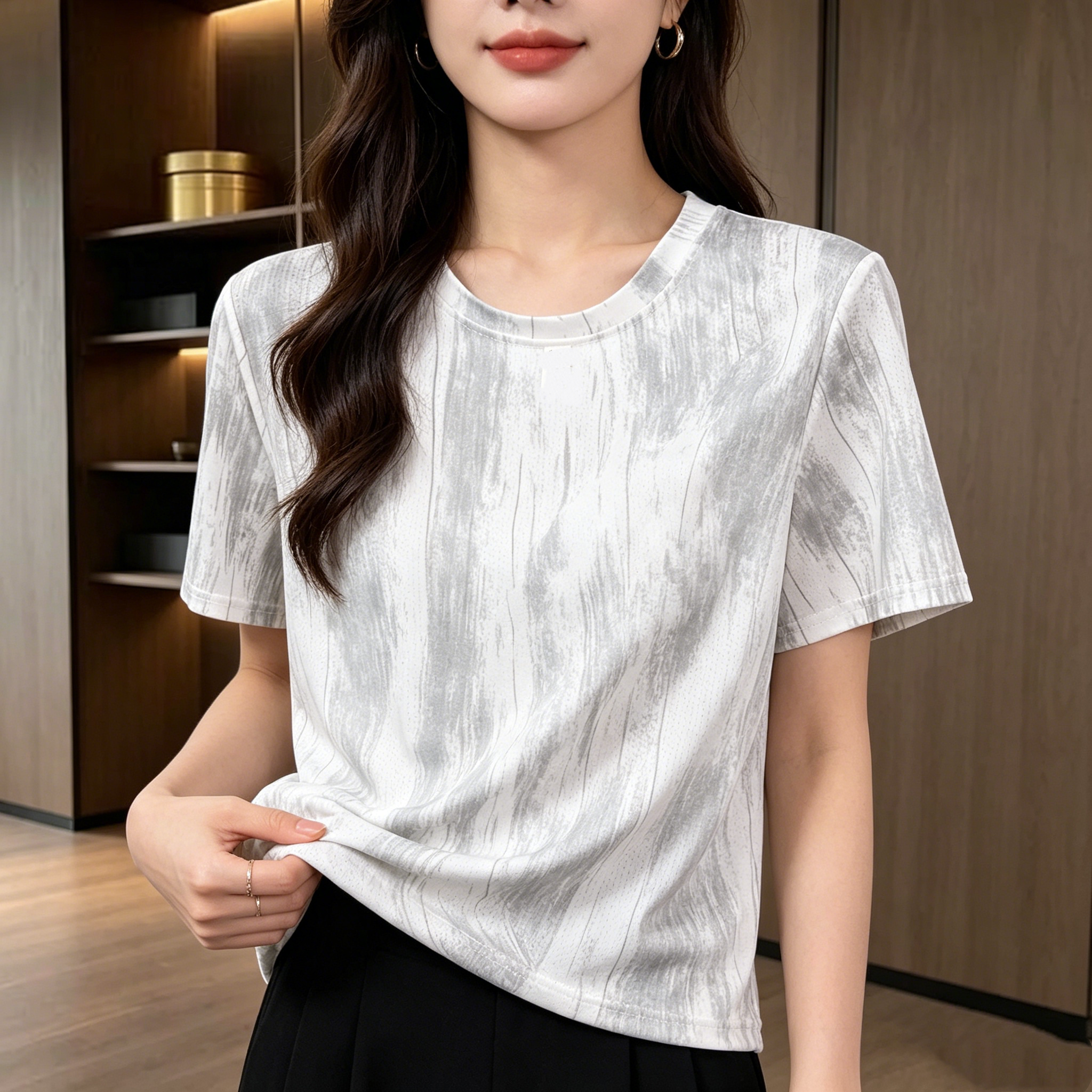 大码宽松冰感速干短袖T恤夏季薄款女士透气休闲运动修身圆领网眼图片