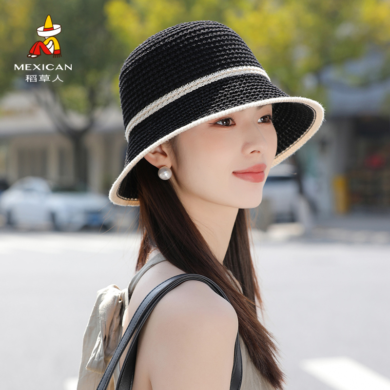 稻草人渔夫帽子女夏季韩版时尚遮阳盆帽防晒防紫外线太阳帽显脸小